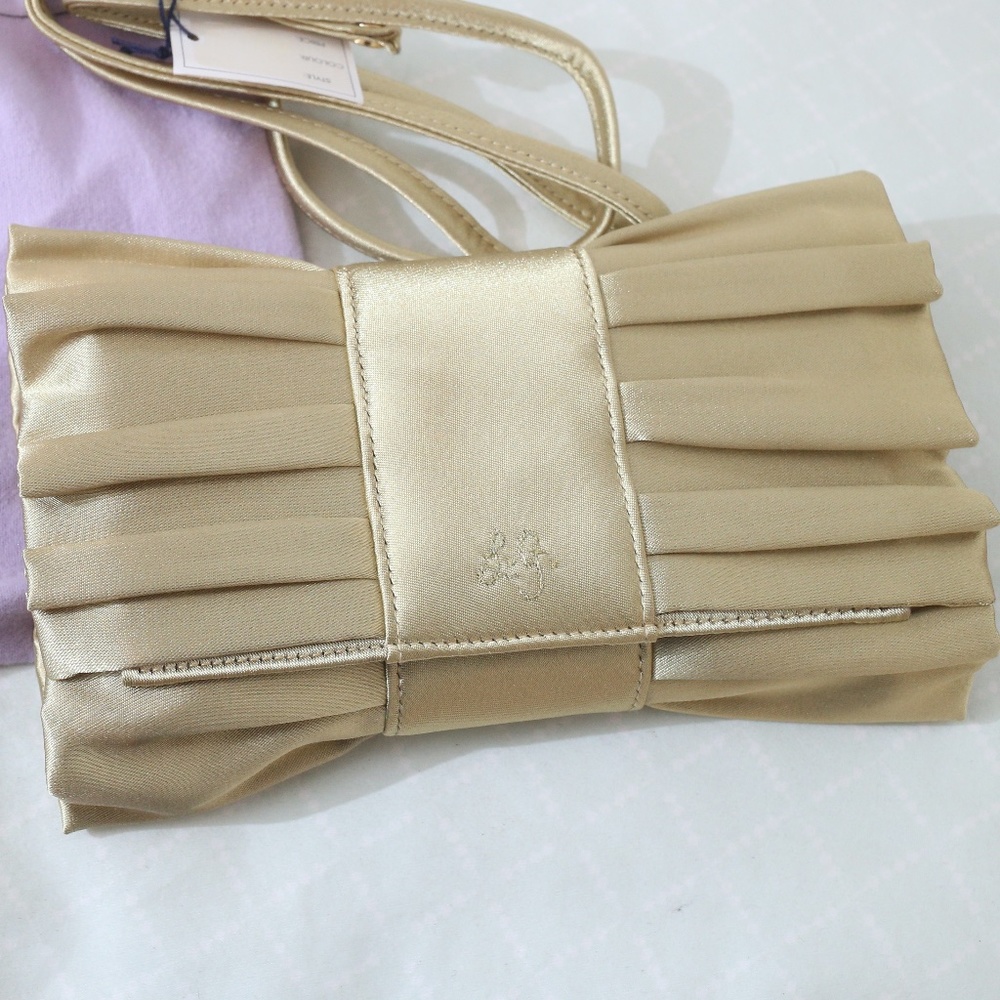 NWT Lulu Guiness Gold satin flap clutch purse